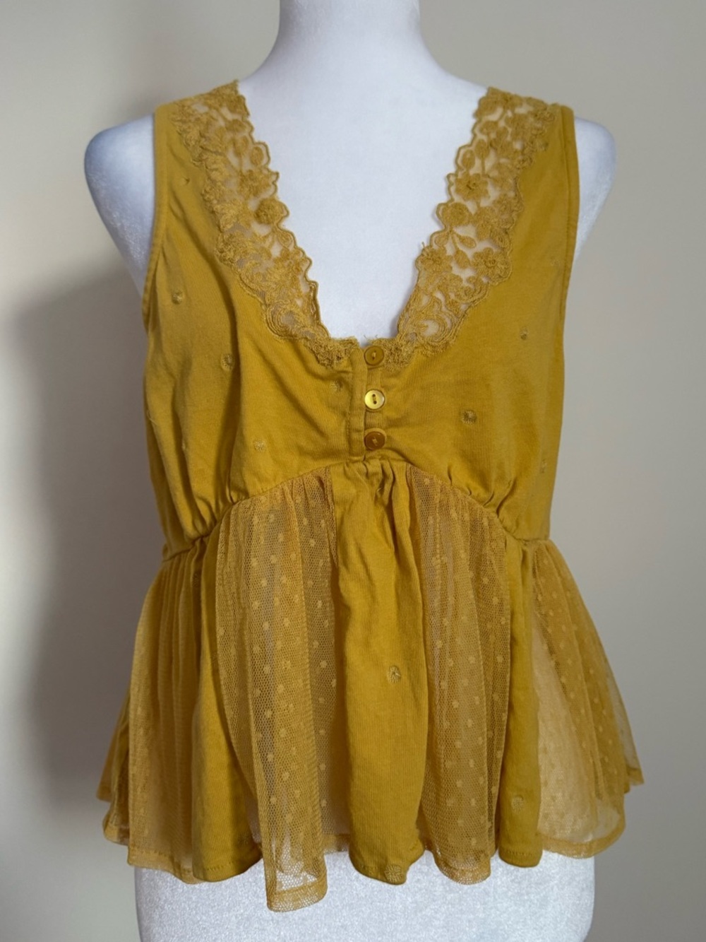 Anthropologie Forever that Girl Mustard Lace-Trim Camisole size medium